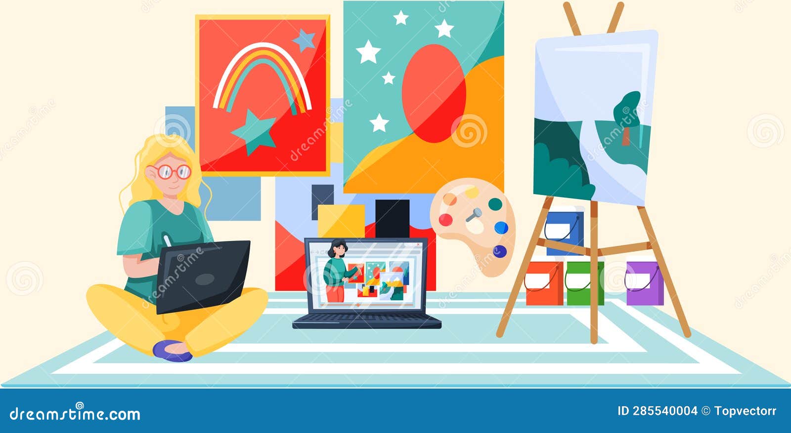 Online Painting Concept. Artist Creativity Process with Paint