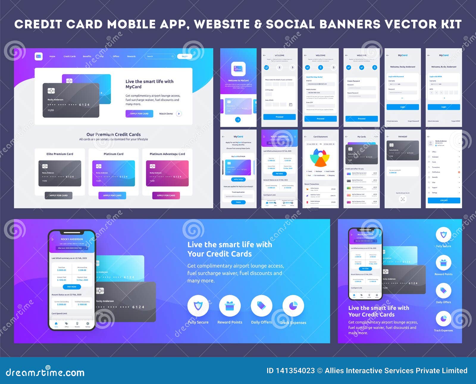 Online Payment Or Credit Cards App Ui Kit. Stock ...