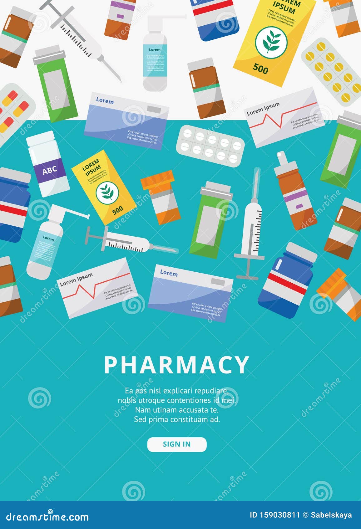 Online Pharmacy Ad Poster Template with Colorful Medicine Packaging ...