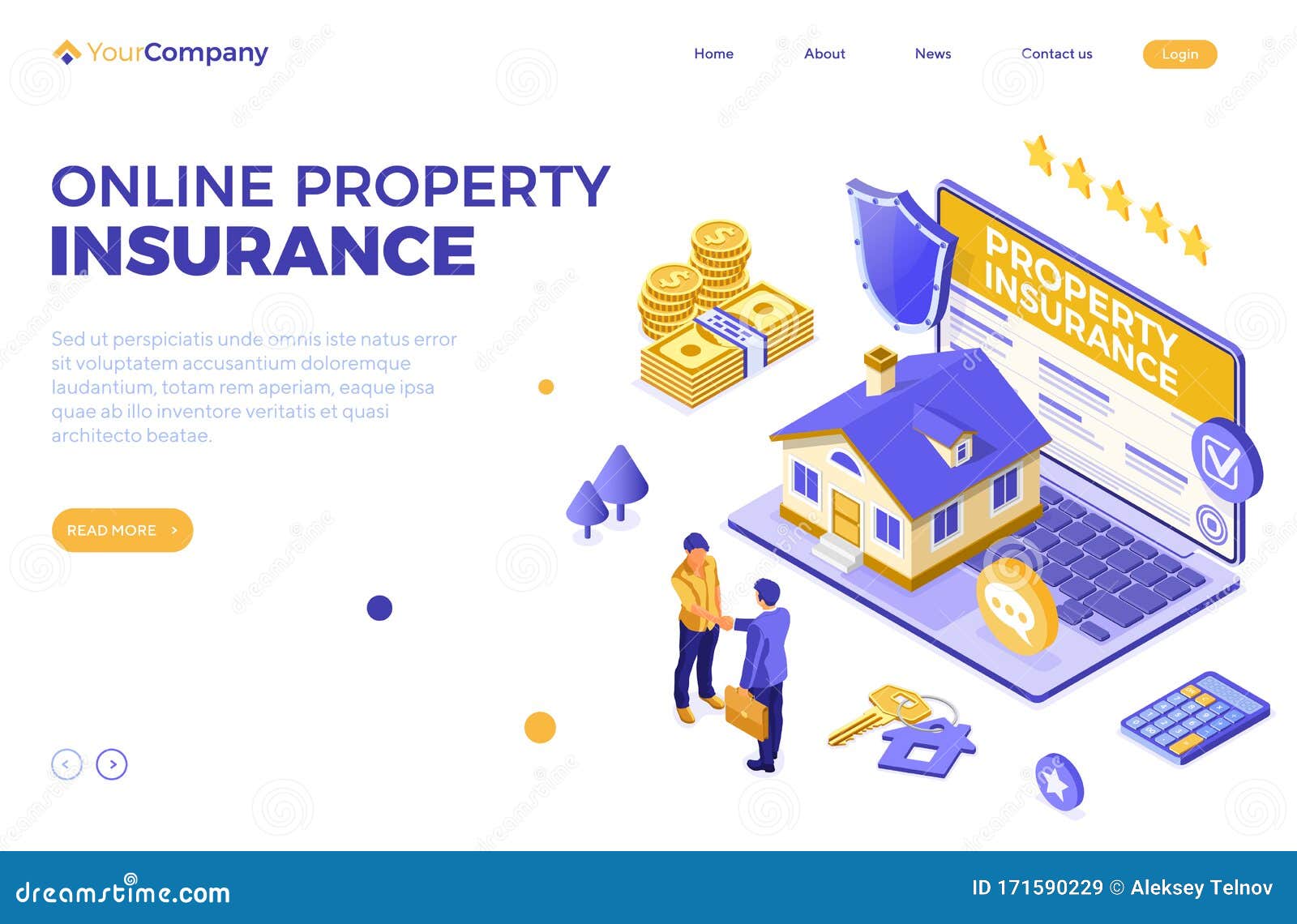 Online Propery House Insurance Isometric Stock Vector