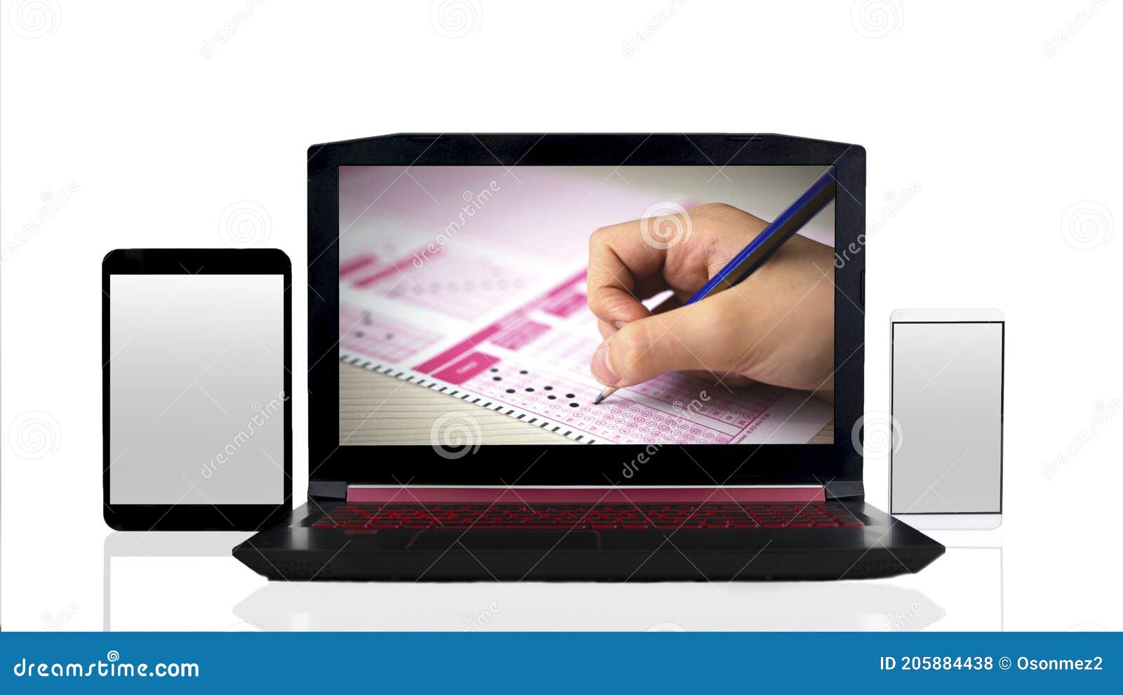 Online Quiz Application with Computer, Tablet and Phone. Digital