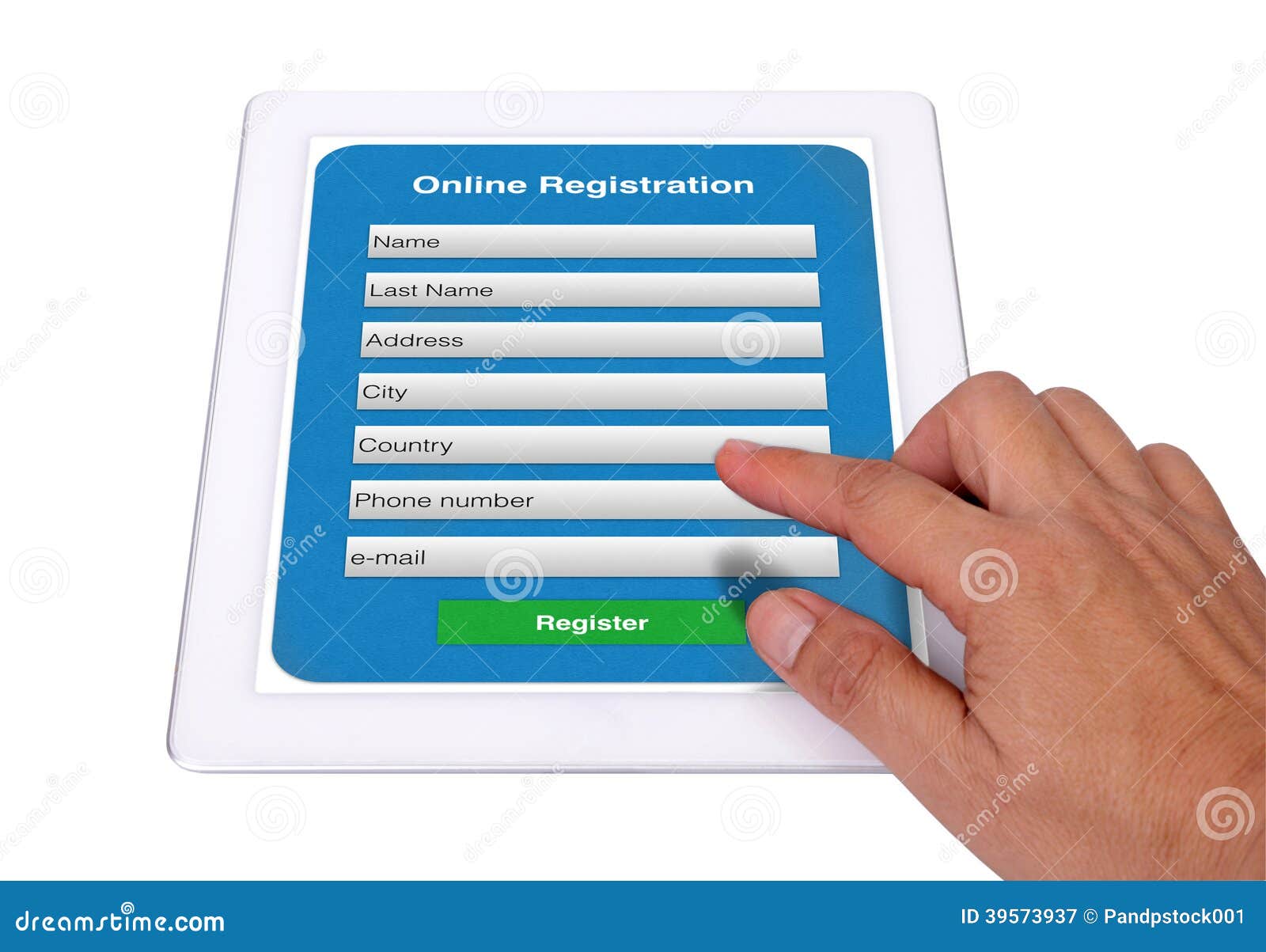 online registration form on tablet.