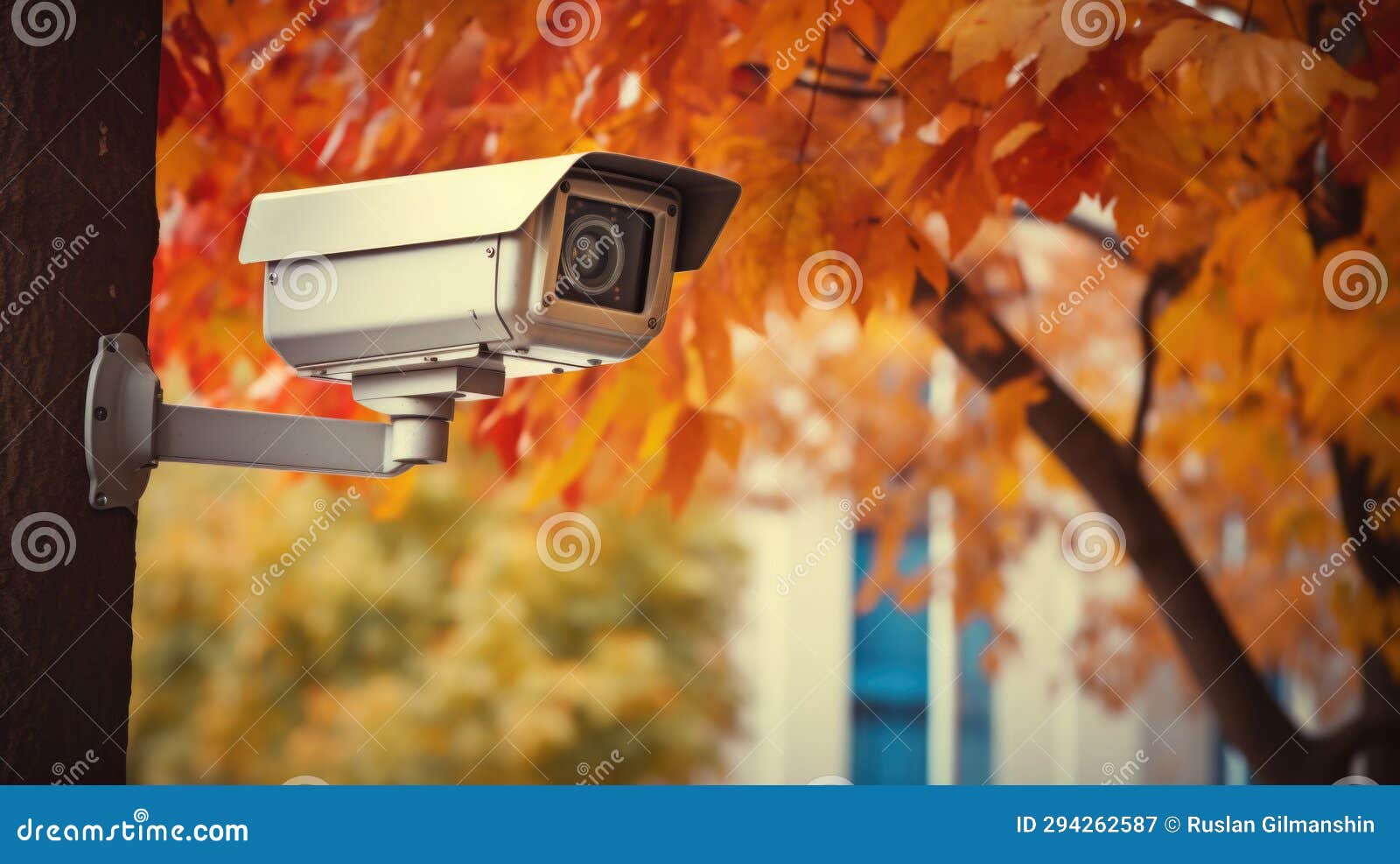 Online Security CCTV Camera Surveillance System Outdoor in a Park Stock