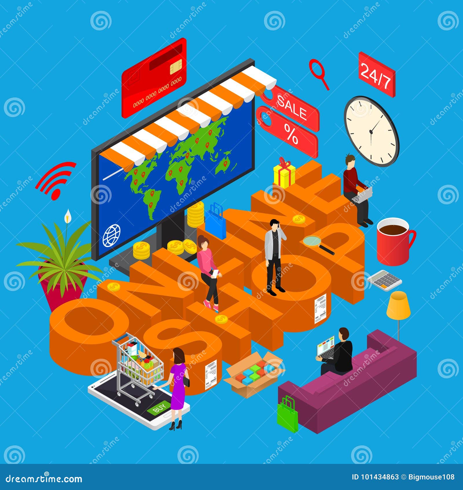 Download Online Shop Concept 3d Isometric View. Vector Stock Vector ...