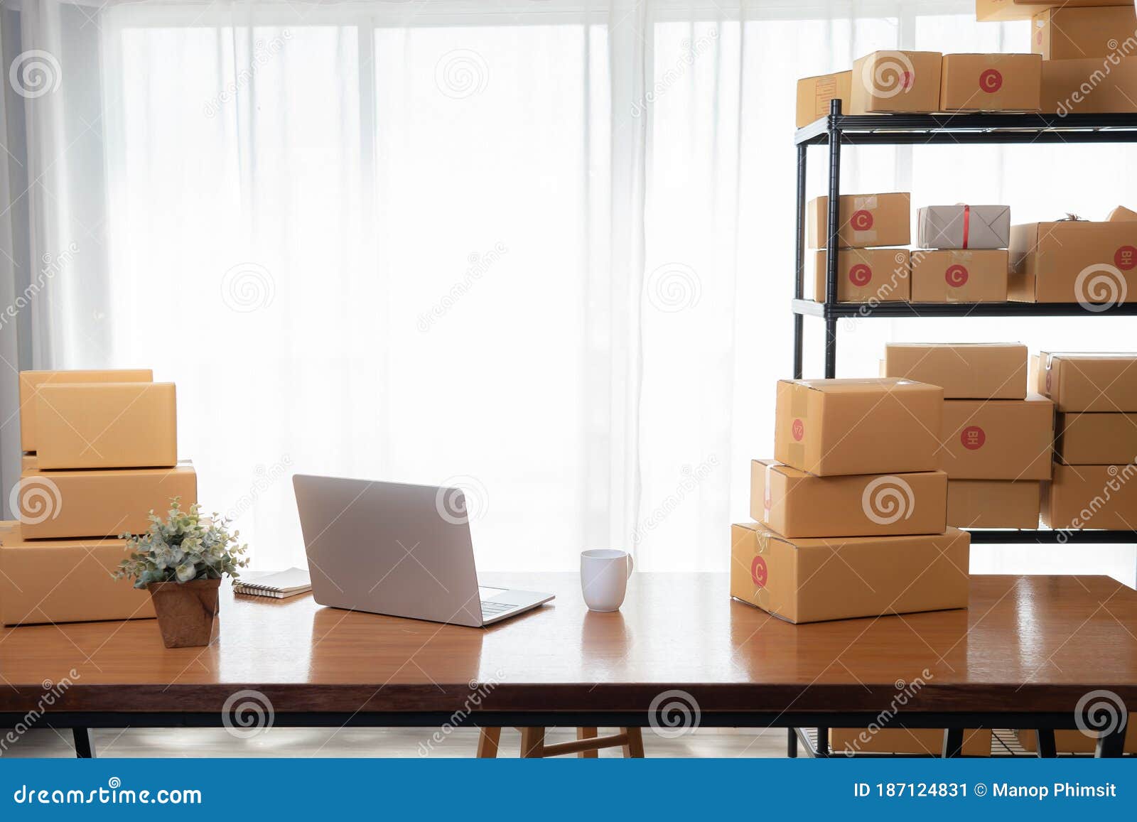 Online Shop Office and Parcel Delivery Box Stock Image Image of