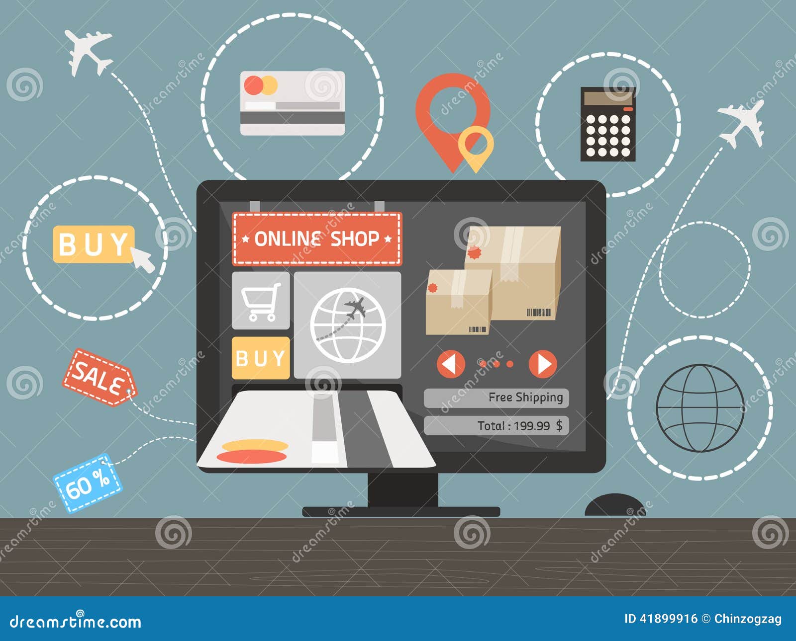 Online Shopping Concept on Computer Desk Stock Vector Illustration of