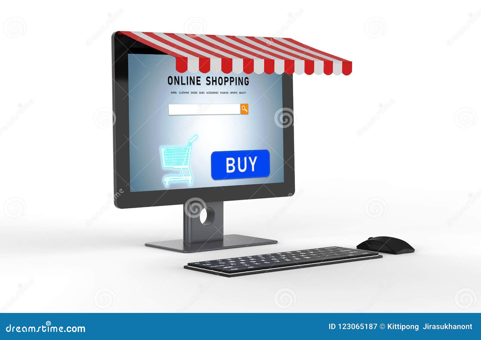 Online Shopping On Desktop Computer Stock Illustration