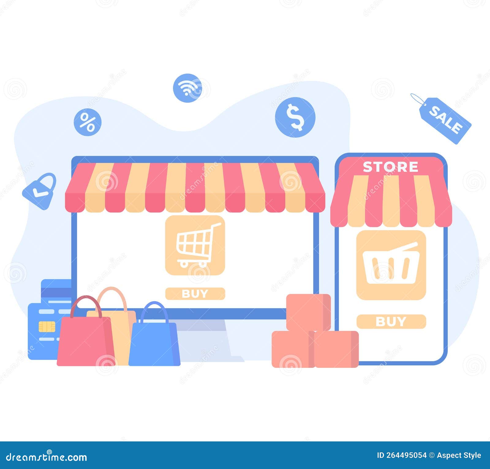 Online Shopping or Digital Store on Computer and Mobile Concept