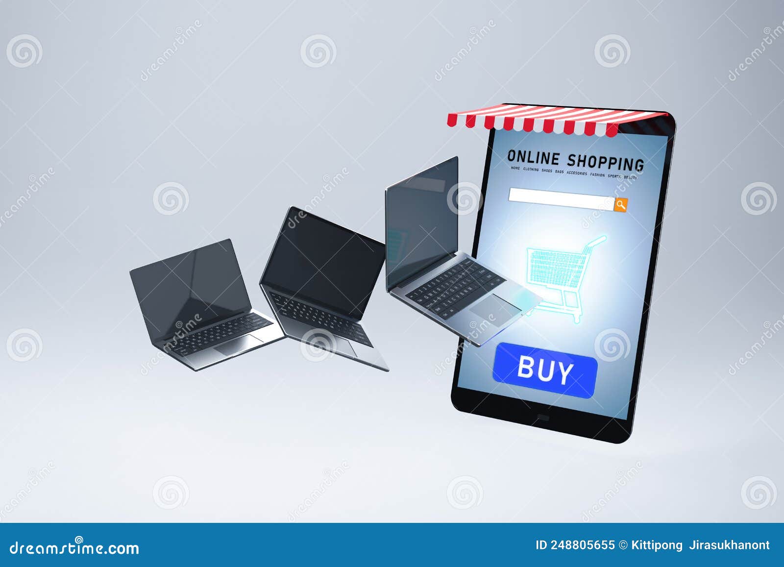 Online Shopping with Digital Tablet and Computer Notebook Stock