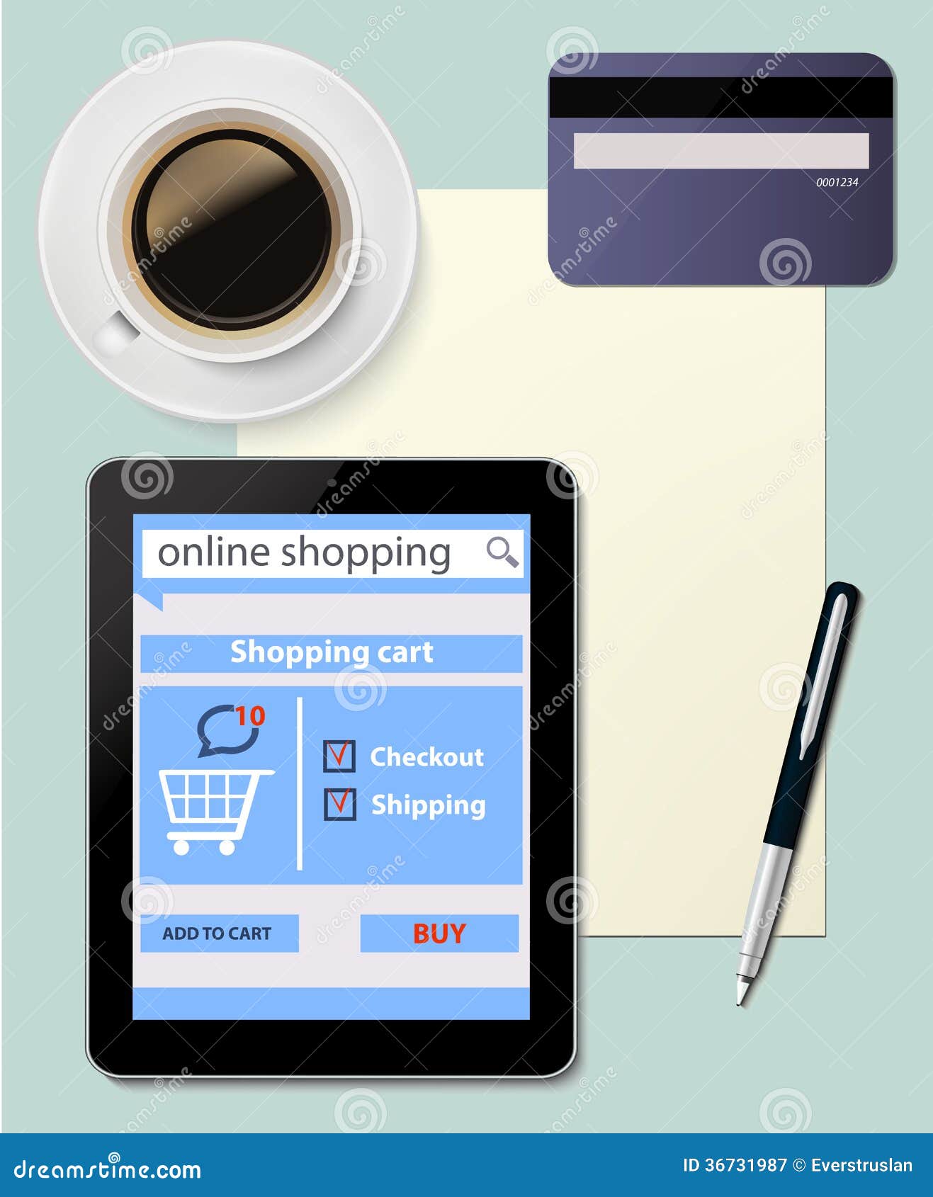 Online Shopping with Digital Tablet on D Stock Illustration