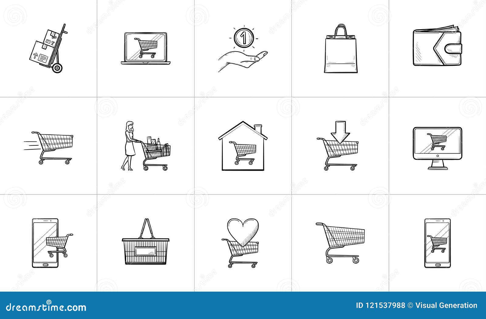 Online Shopping And E Commerce Hand Drawn Outline Doodle