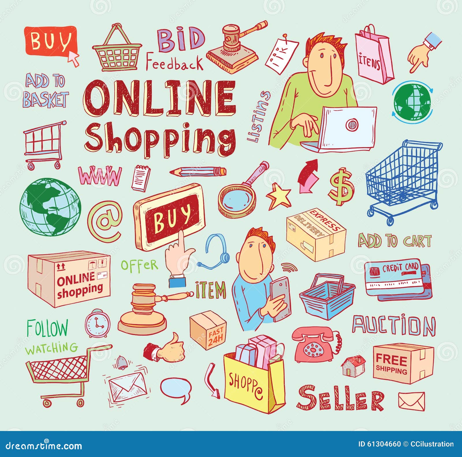 Online Shopping E-commerce Icons. Illustration Stock Vector ...