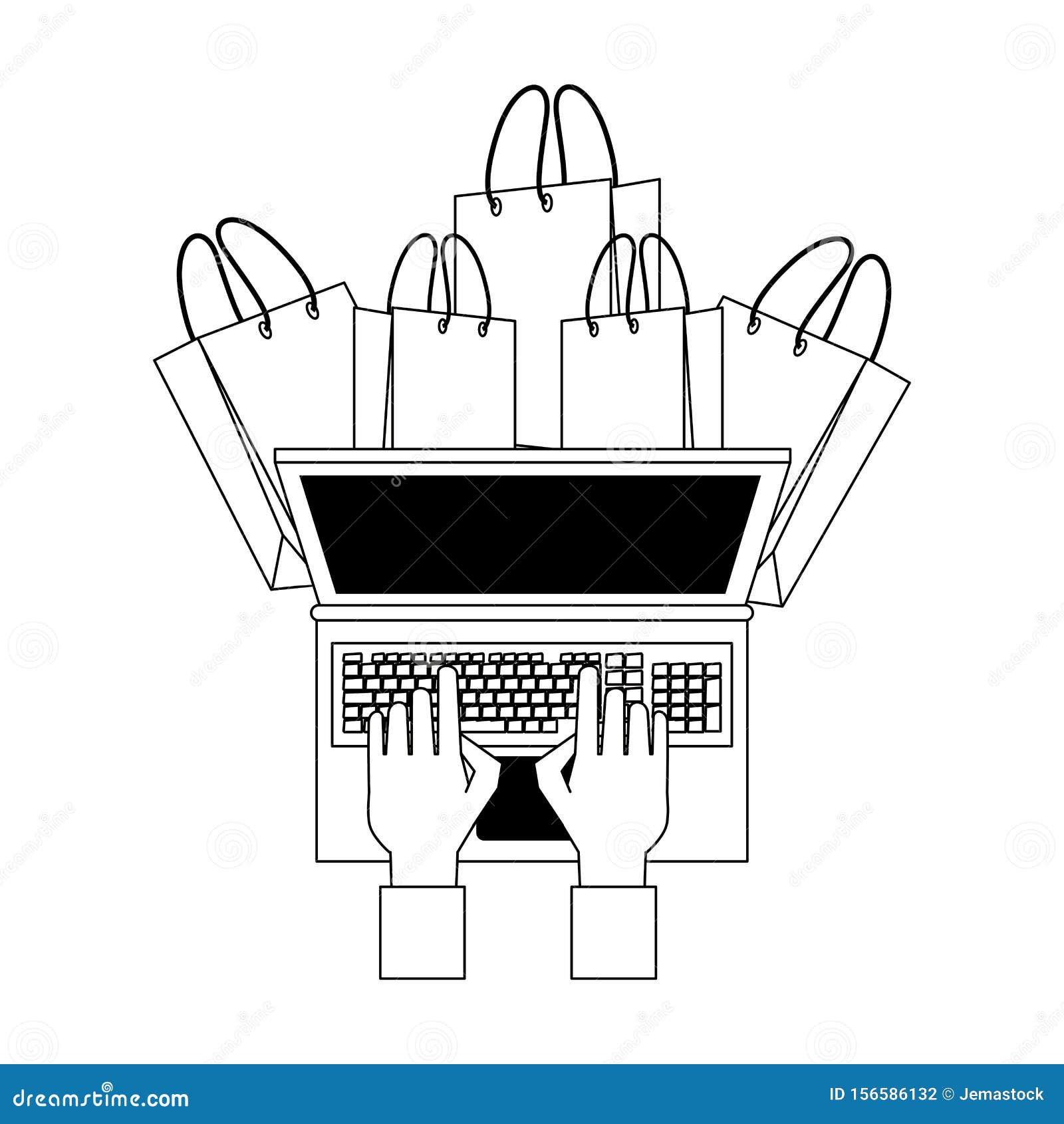 Online Shopping Ecommerce Sale Cartoon in Black and White Stock Vector