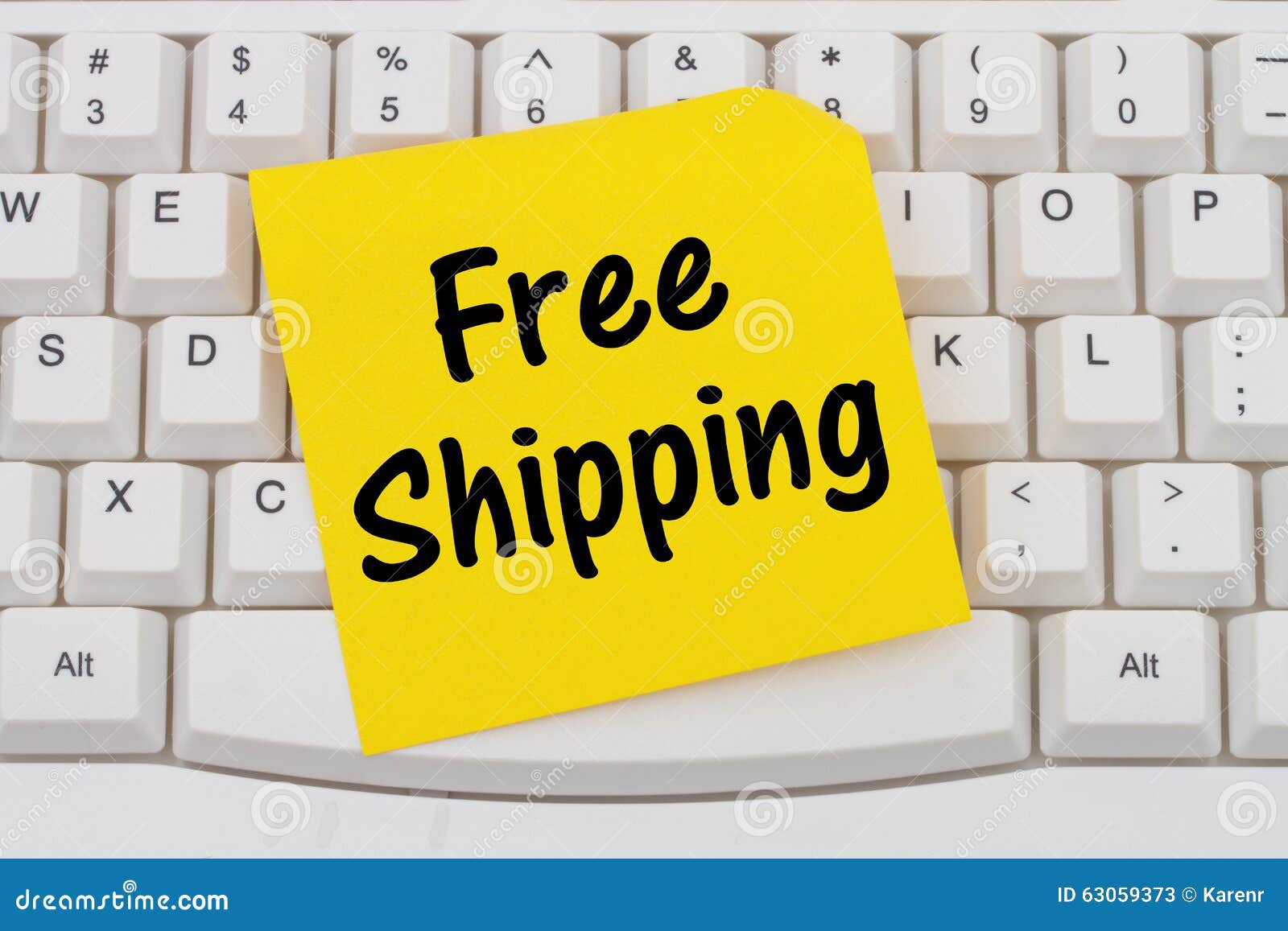 Online Shopping with Free Shipping, Computer Keyboard and Sticky Stock