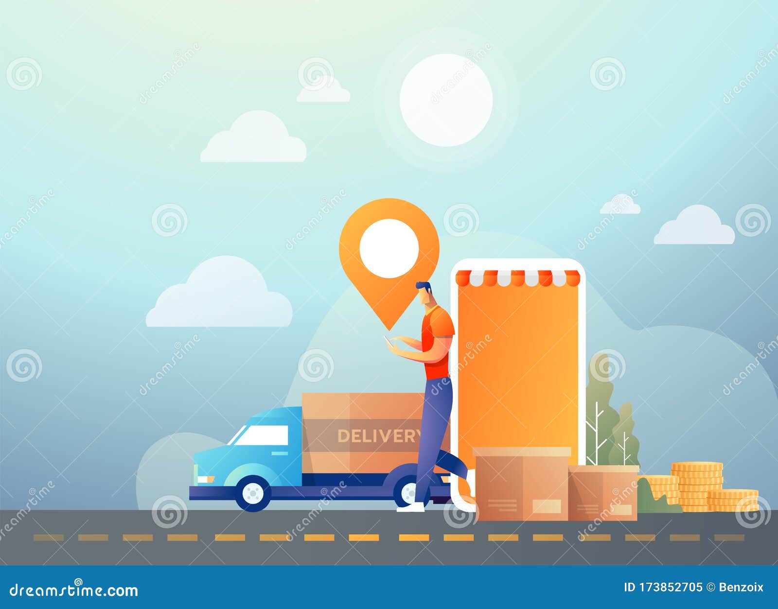 Online Shopping on Using Mobile Smartphone. Fast Delivery