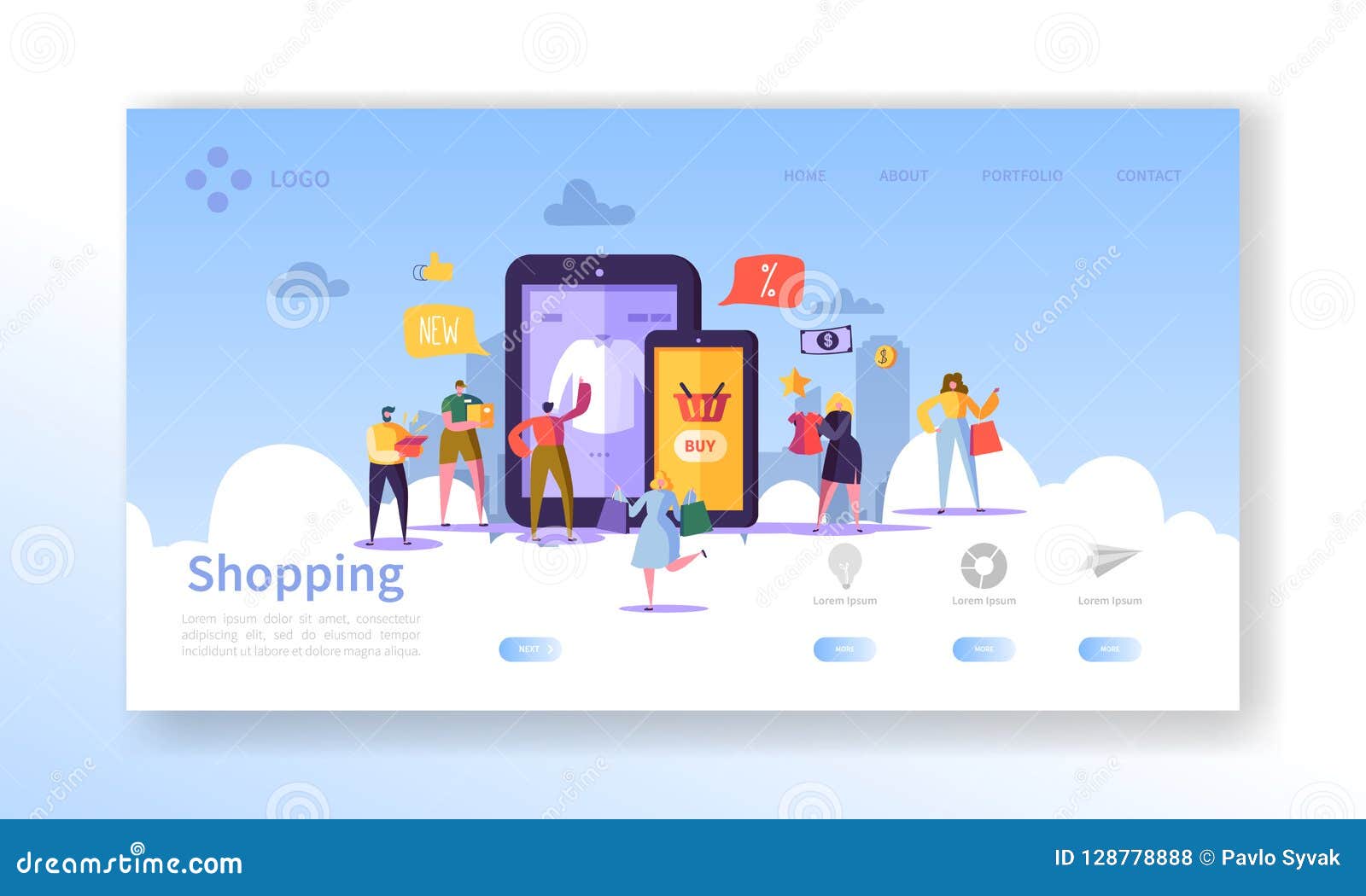 online shopping landing page. flat people characters with shopping bags website template. easy to edit and customize
