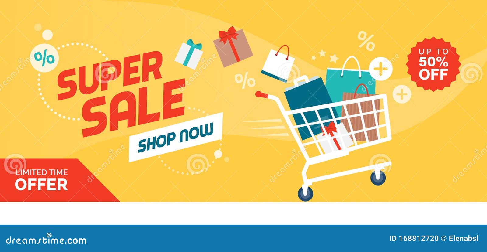Online Shopping Promotional Sale Banner with Full Shopping Cart Stock ...