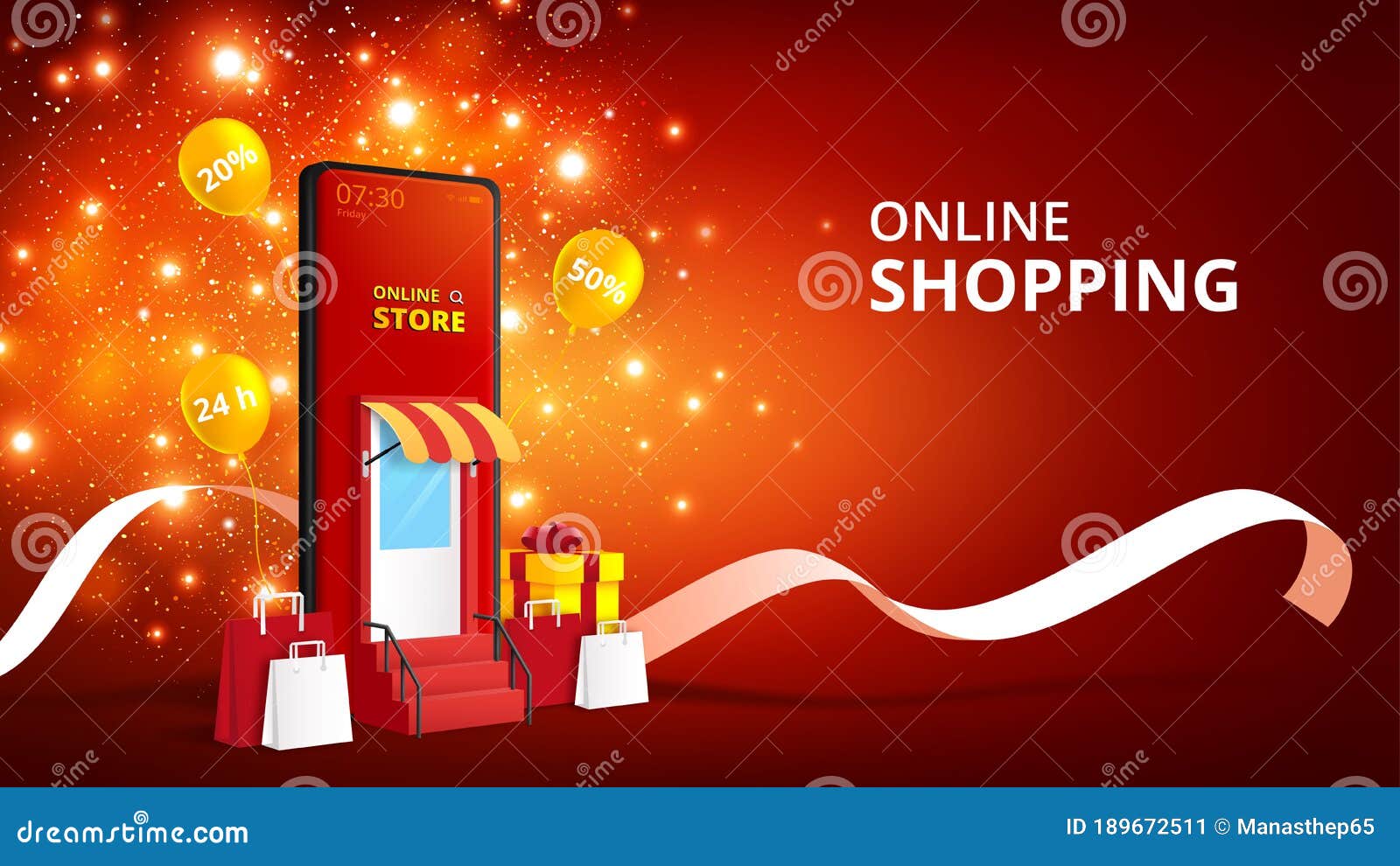 Online Shopping Store with Mobile  Marketing and Sale Banner  Background Stock Vector - Illustration of poster, digital: 189672511