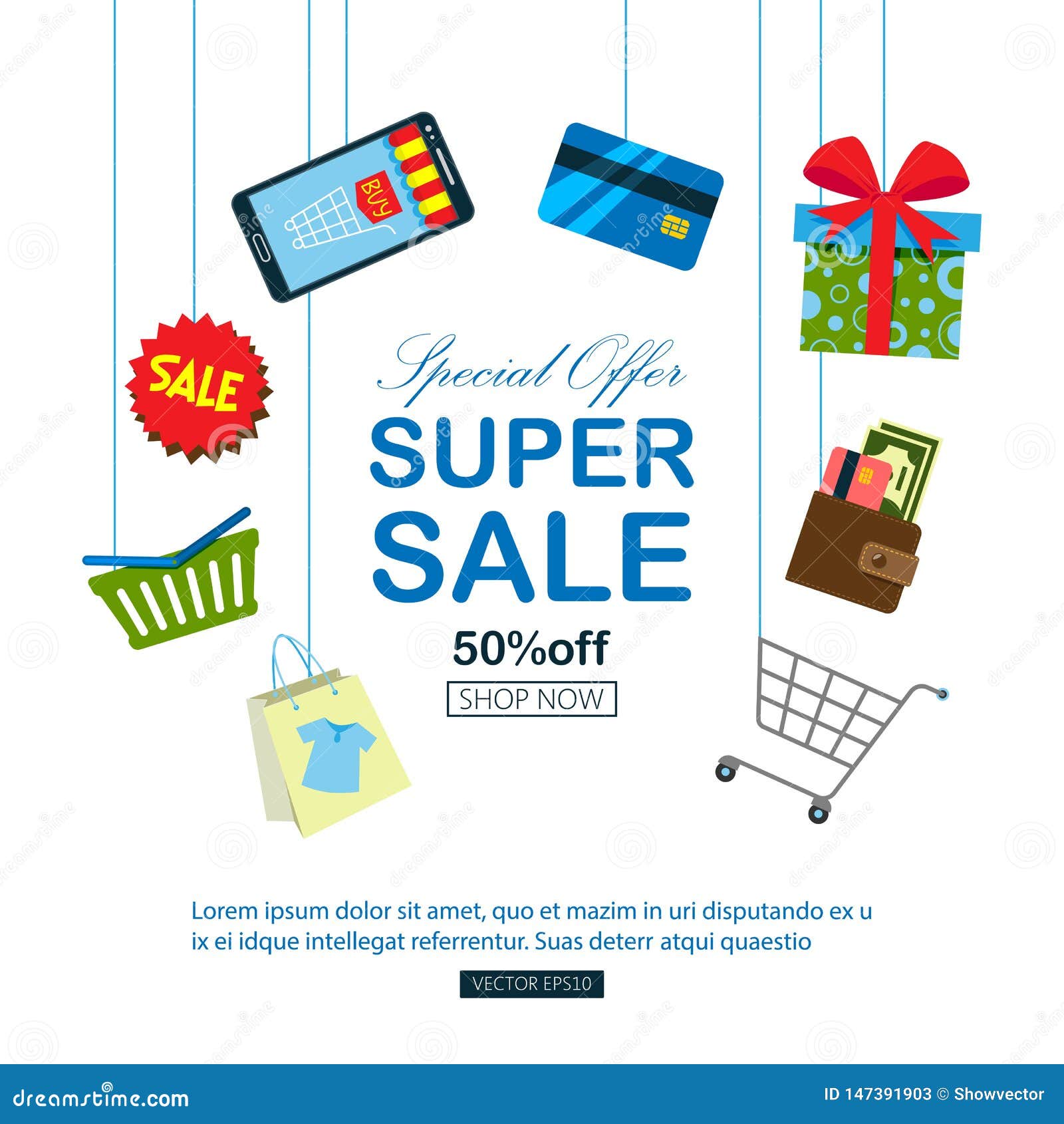 Th bijvoeglijk naamwoord Nauwgezet Online Shopping Super Sale Banner Vector Illustration. Mobile Page Design  Template for Making Purchases, Online Ordering Stock Vector - Illustration  of payment, delivery: 147391903