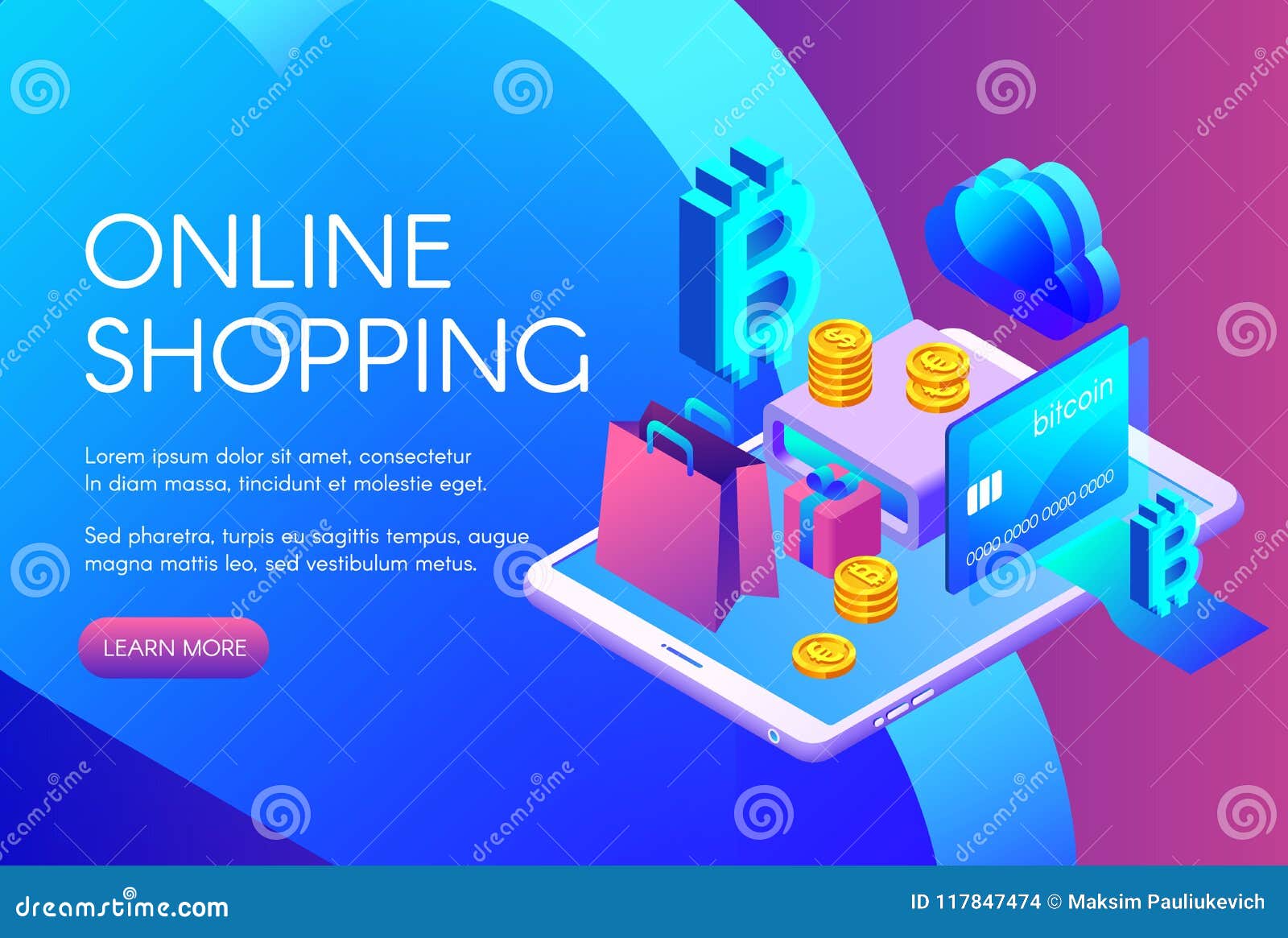 Online Bitcoin Shopping Vector Illustration Stock Vector - 