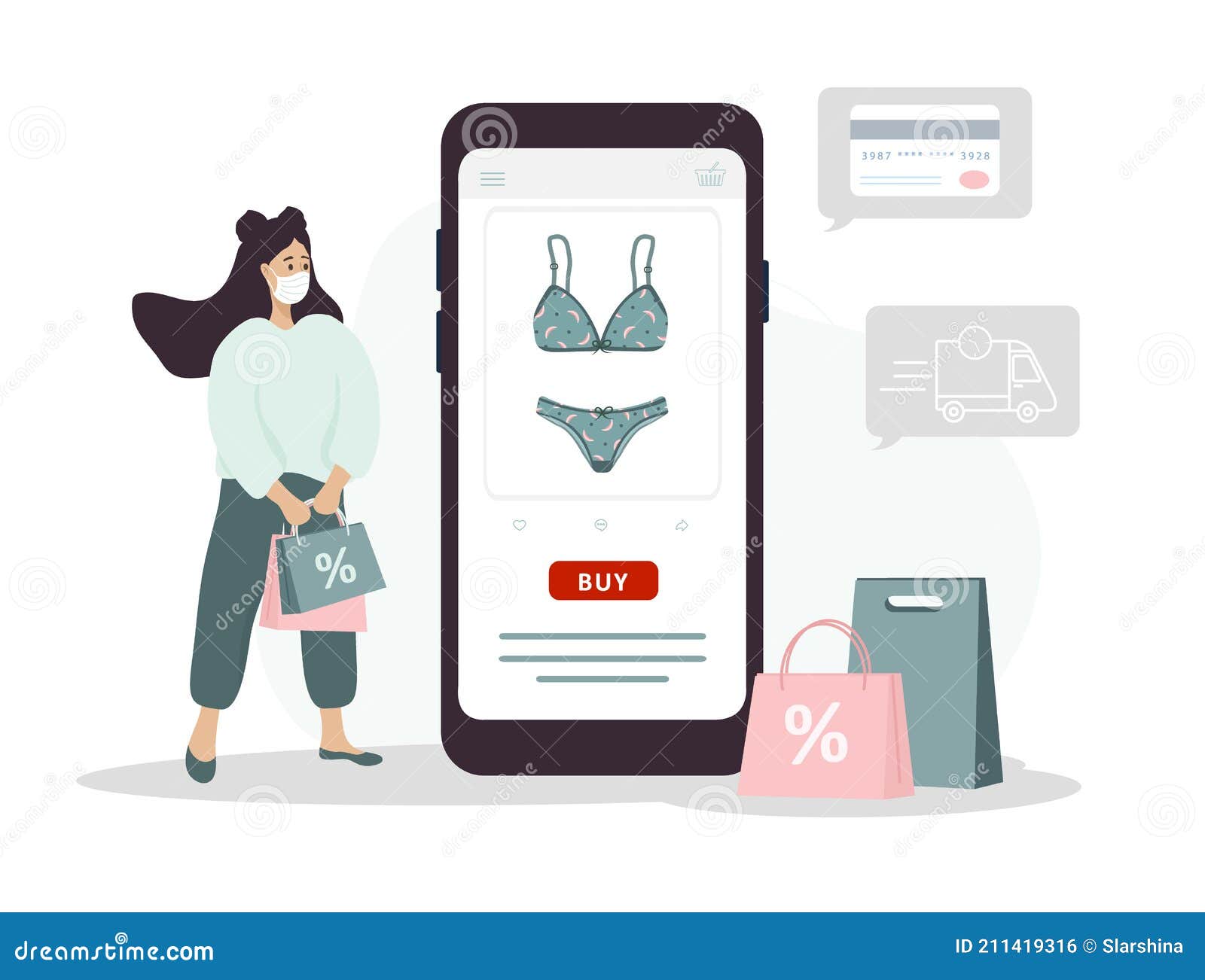 Online Shopping on Website or Mobile App. Woman Buys Modern Underwear at  Online Lingerie Store Stock Vector - Illustration of smartphone, sale:  211419316