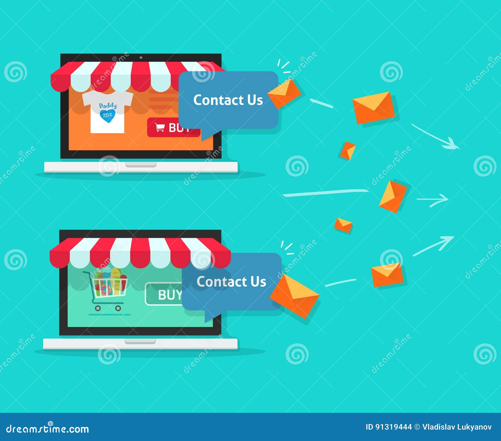 Online Store And Customer Communication Internet Shops On Laptop