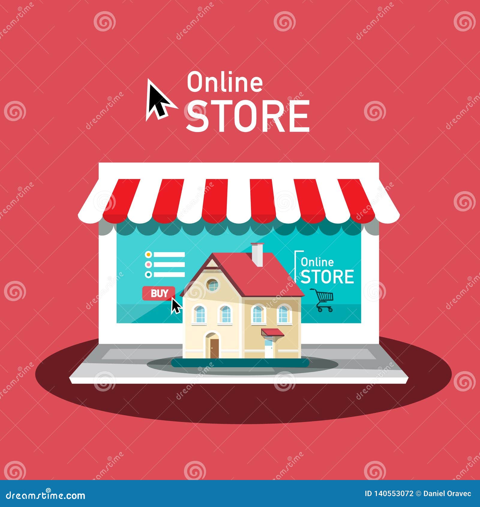 Online Store Vector Design with Laptop Computer House. Internet Shopping Concept. Eshop Symbol. Stock Vector - Illustration of commerce, internet: 140553072