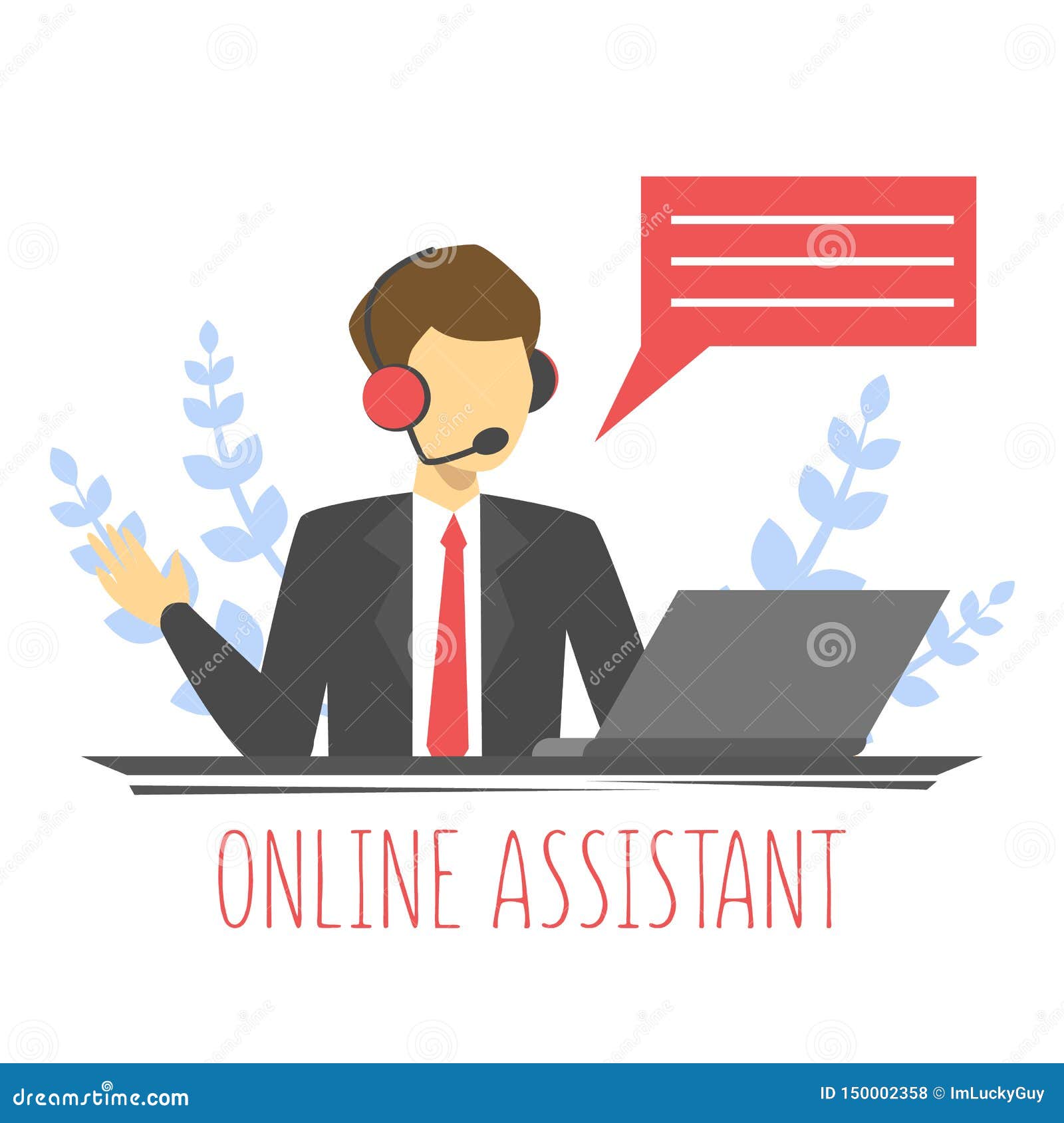 Online Support, Assistance at the Computer. Man Stock Illustration