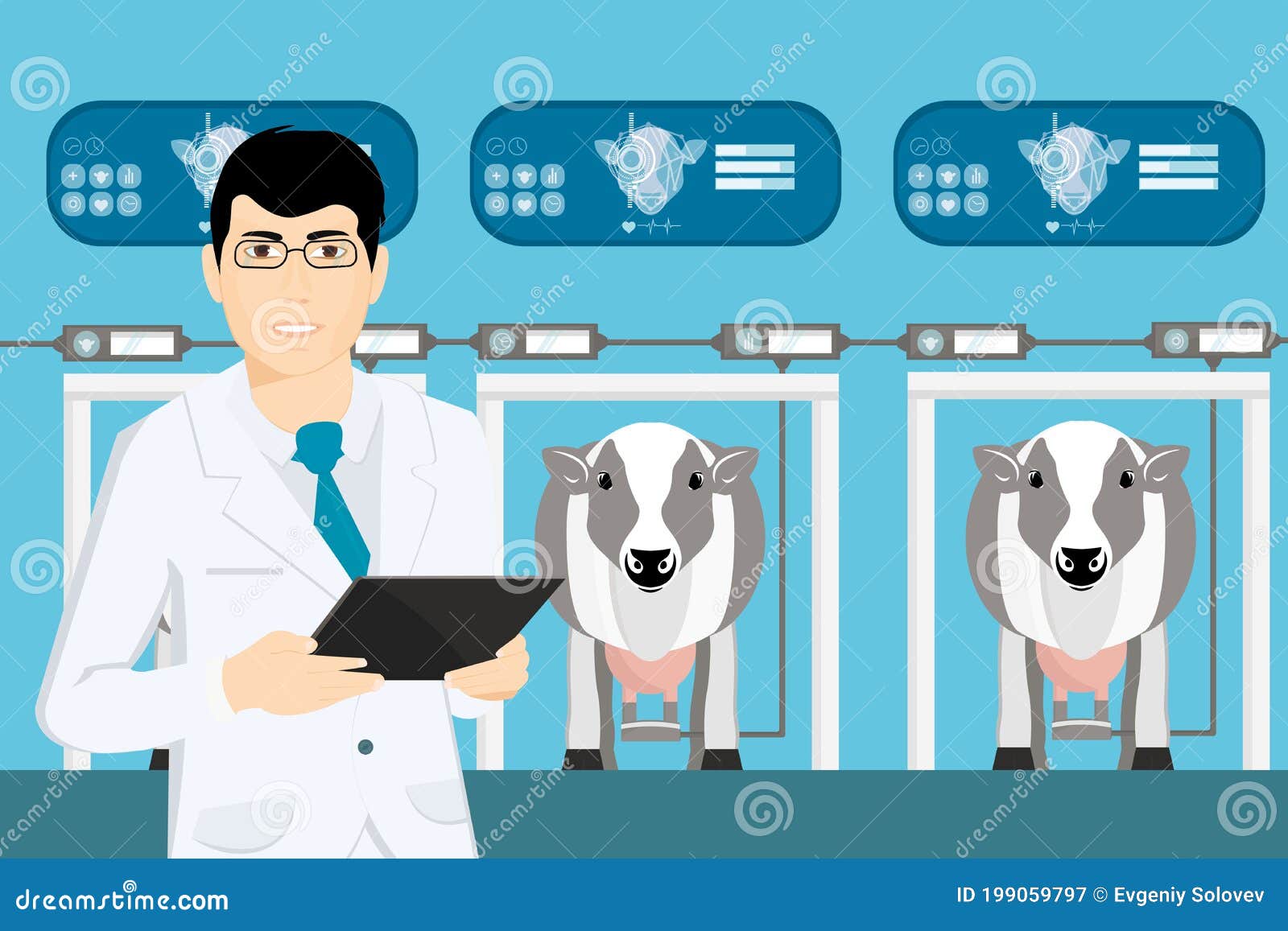 Online Technologies of the Process of Obtaining Milk from the Udder of  Lactating Farm Animals, Cows. Modern Technologies in Animal Stock  Illustration - Illustration of creativity, indoor: 199059797