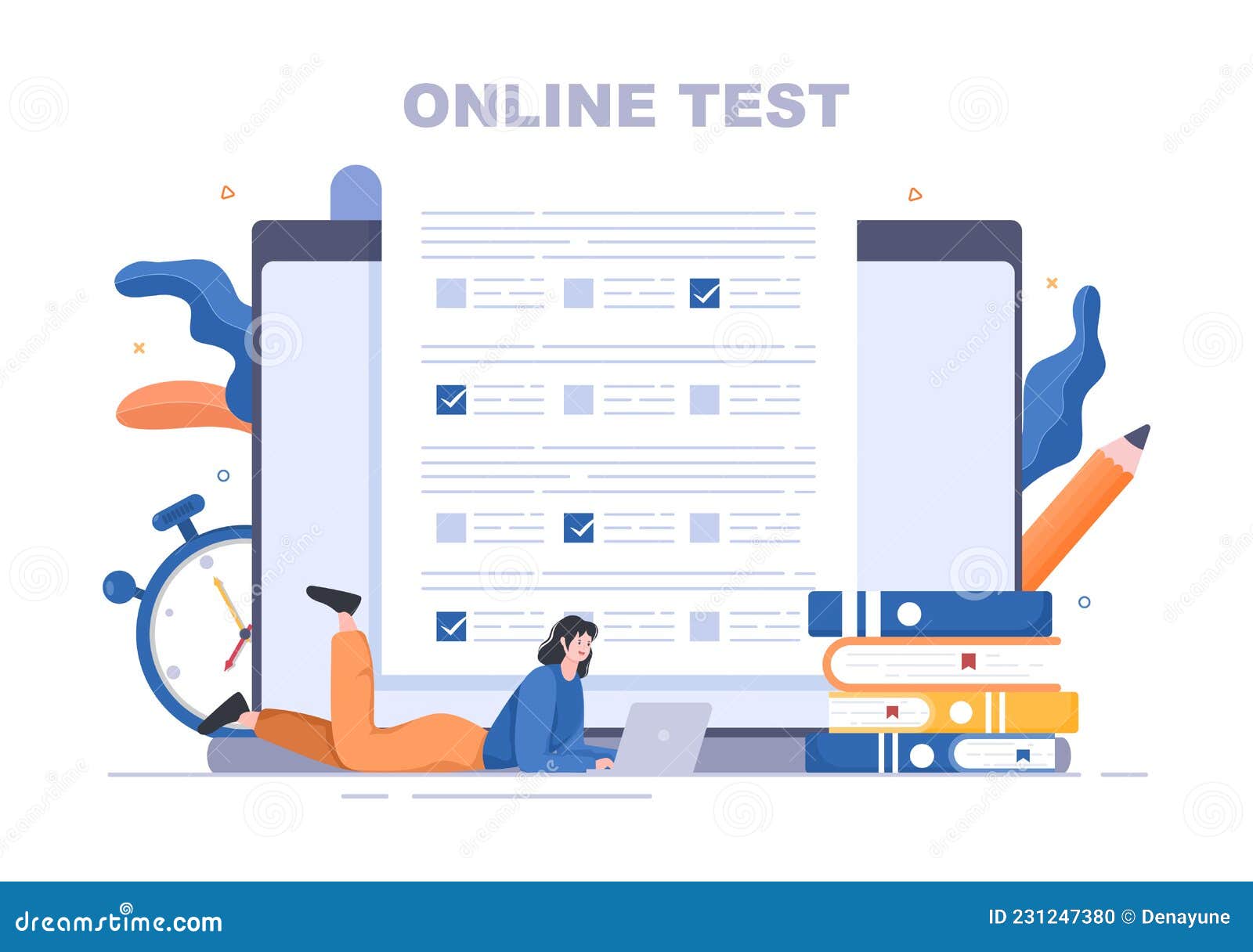 Online Testing Background Vector Illustration with Checklist, Taking