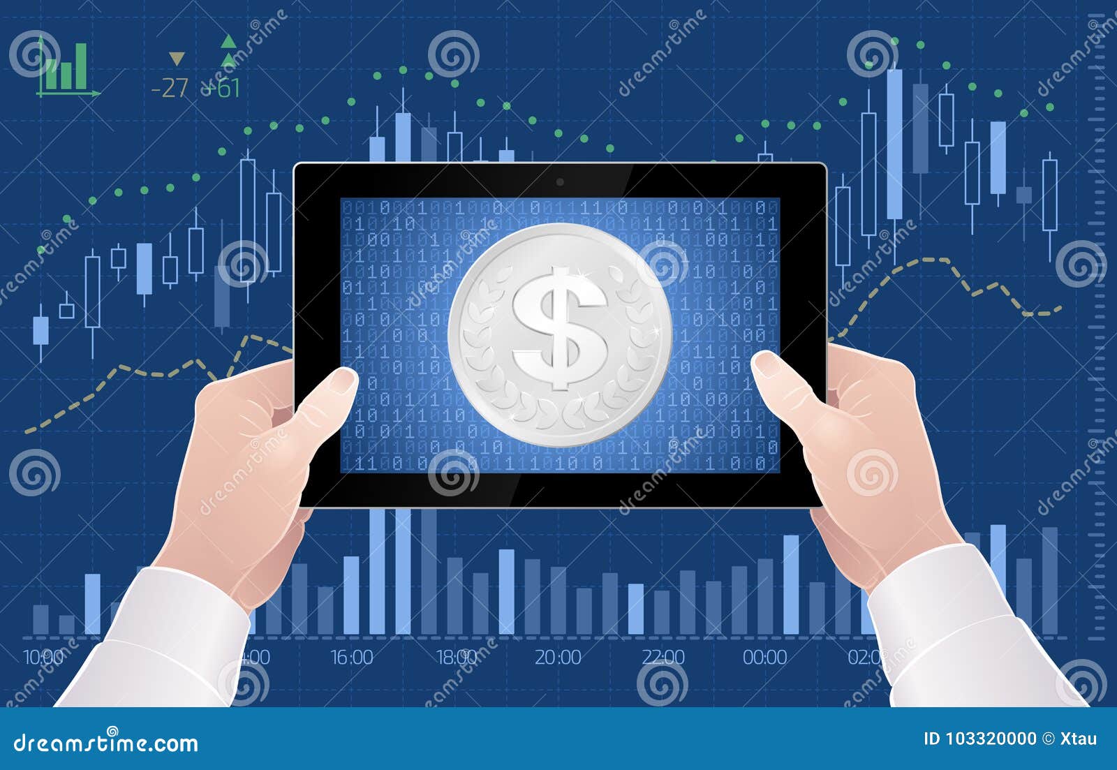 Illustration of online trading of dollar currency on the stock exchange