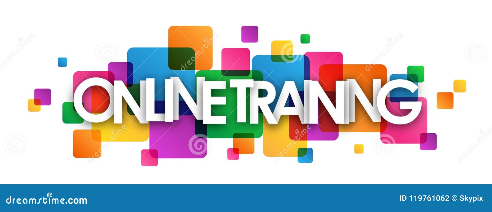 ONLINE TRAINING Colorful Overlapping Squares Banner Stock Vector