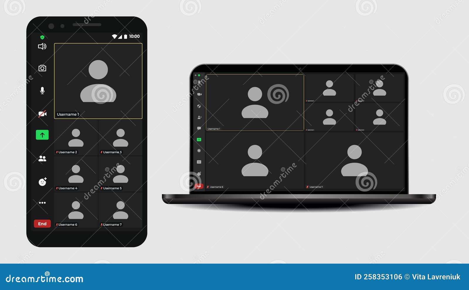 Video Conferencing User Interface. Online Conference Meeting. Stock