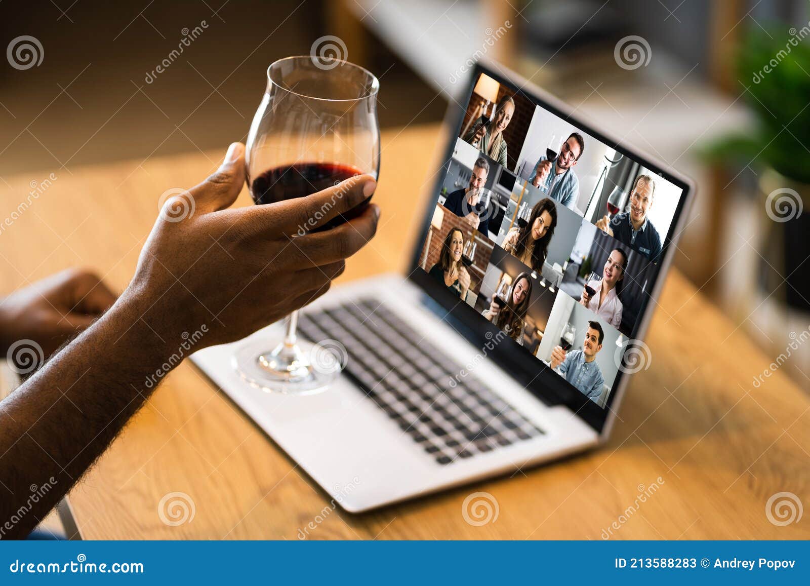 Online Video Conference Home Party Call Wine Stock Image Image of
