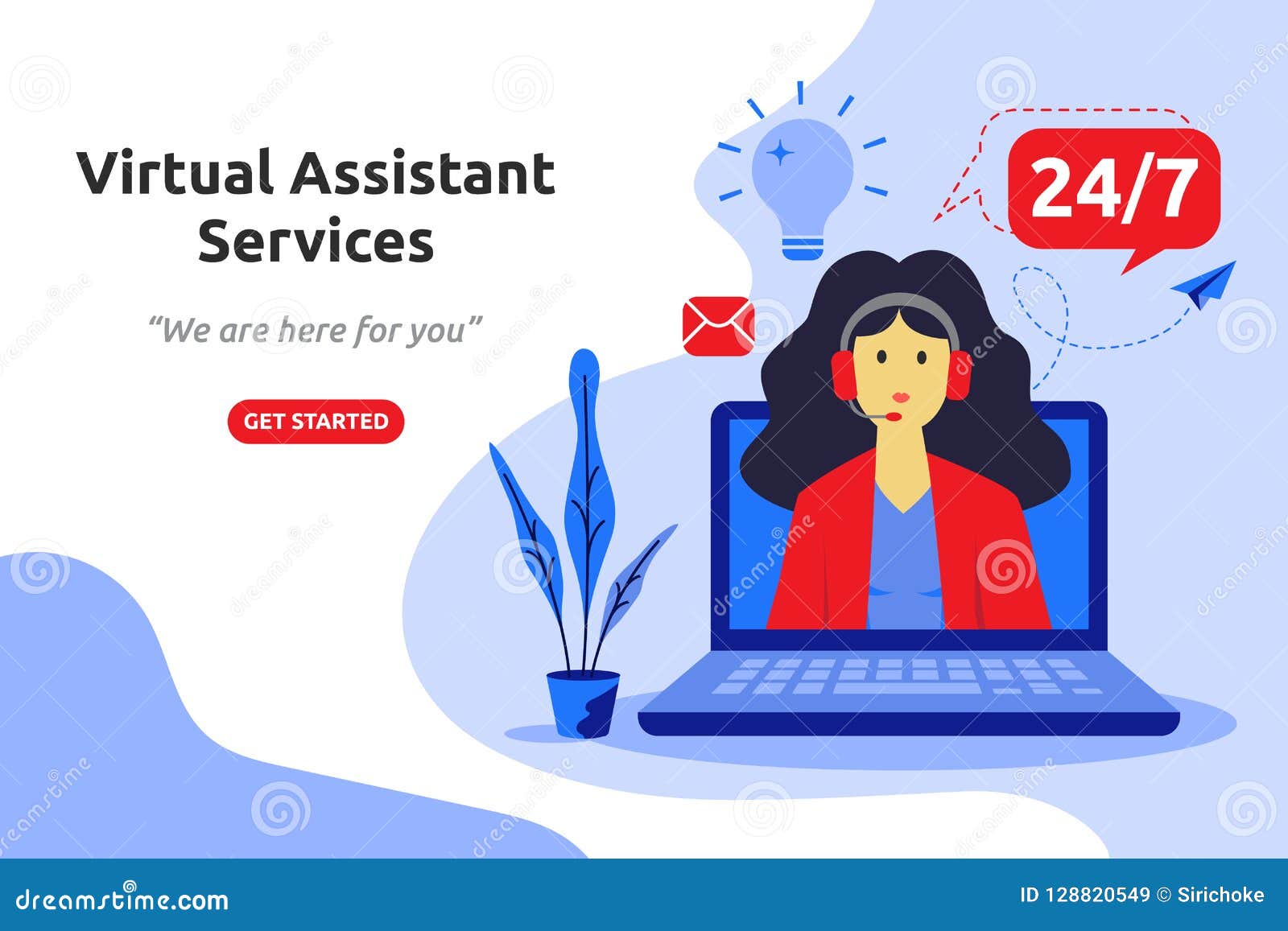 Online Virtual Assistant Services Concept Modern Flat Design Vector Illustration Stock Vector