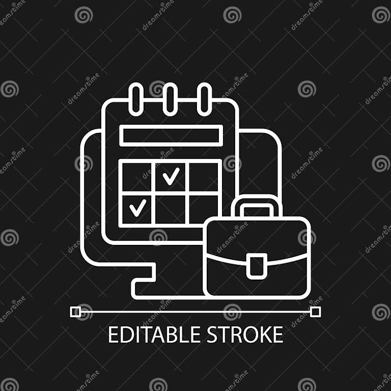 Online Work Calendar White Linear Icon for Dark Theme Stock Vector