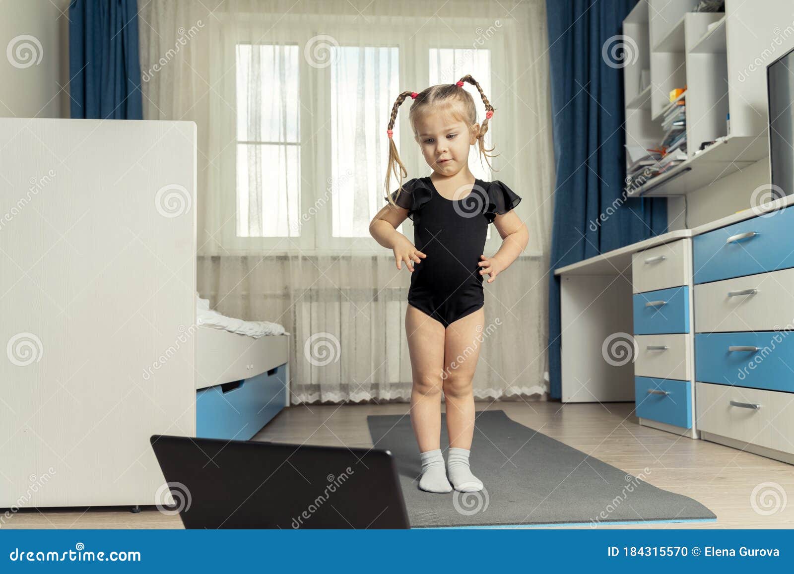 Online Yoga Class with Kids Stock Photo