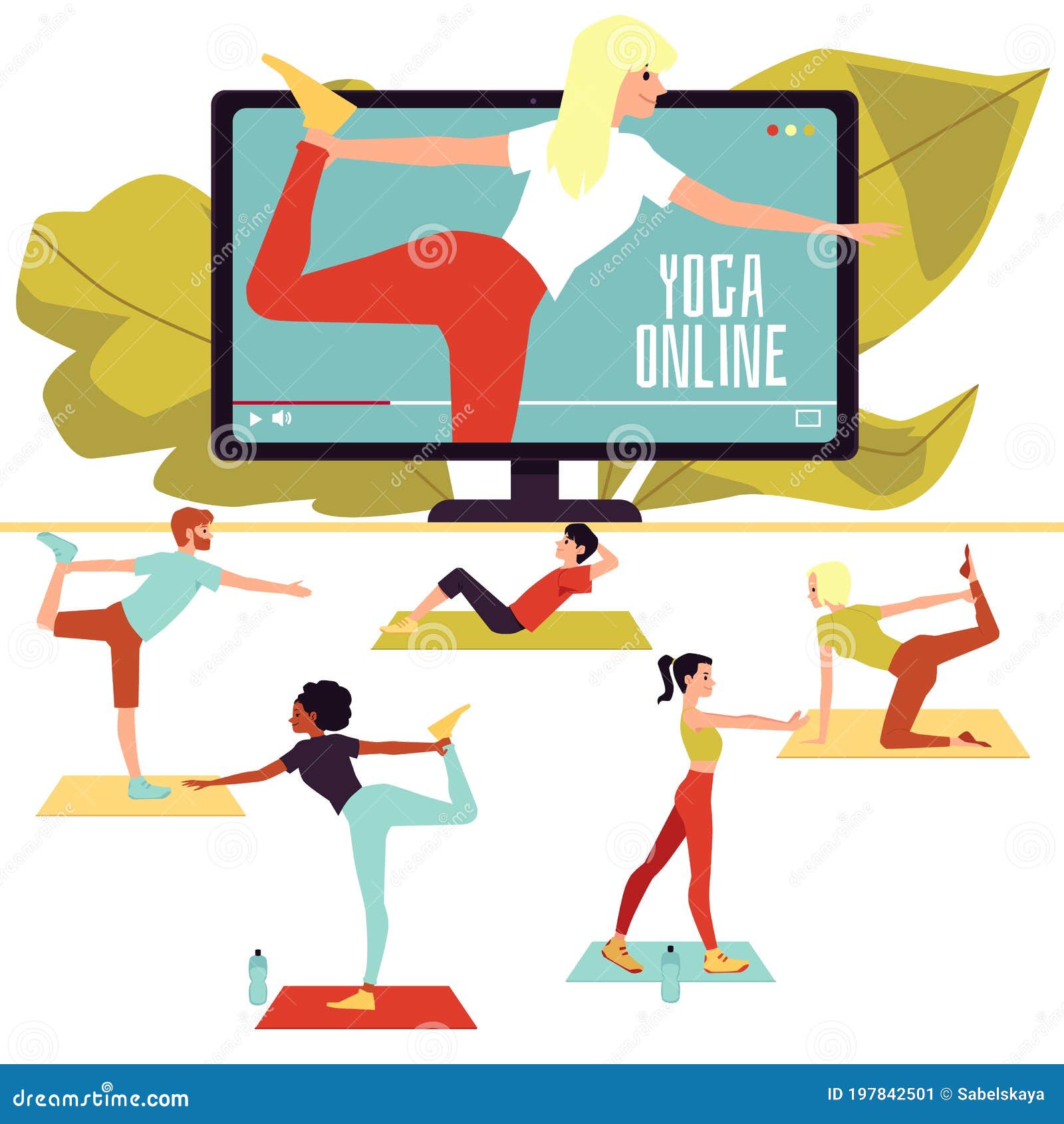 Online Yoga Class Poster - Cartoon People Watching Video Tutorial Stock  Vector - Illustration of exercise, fitness: 197842501