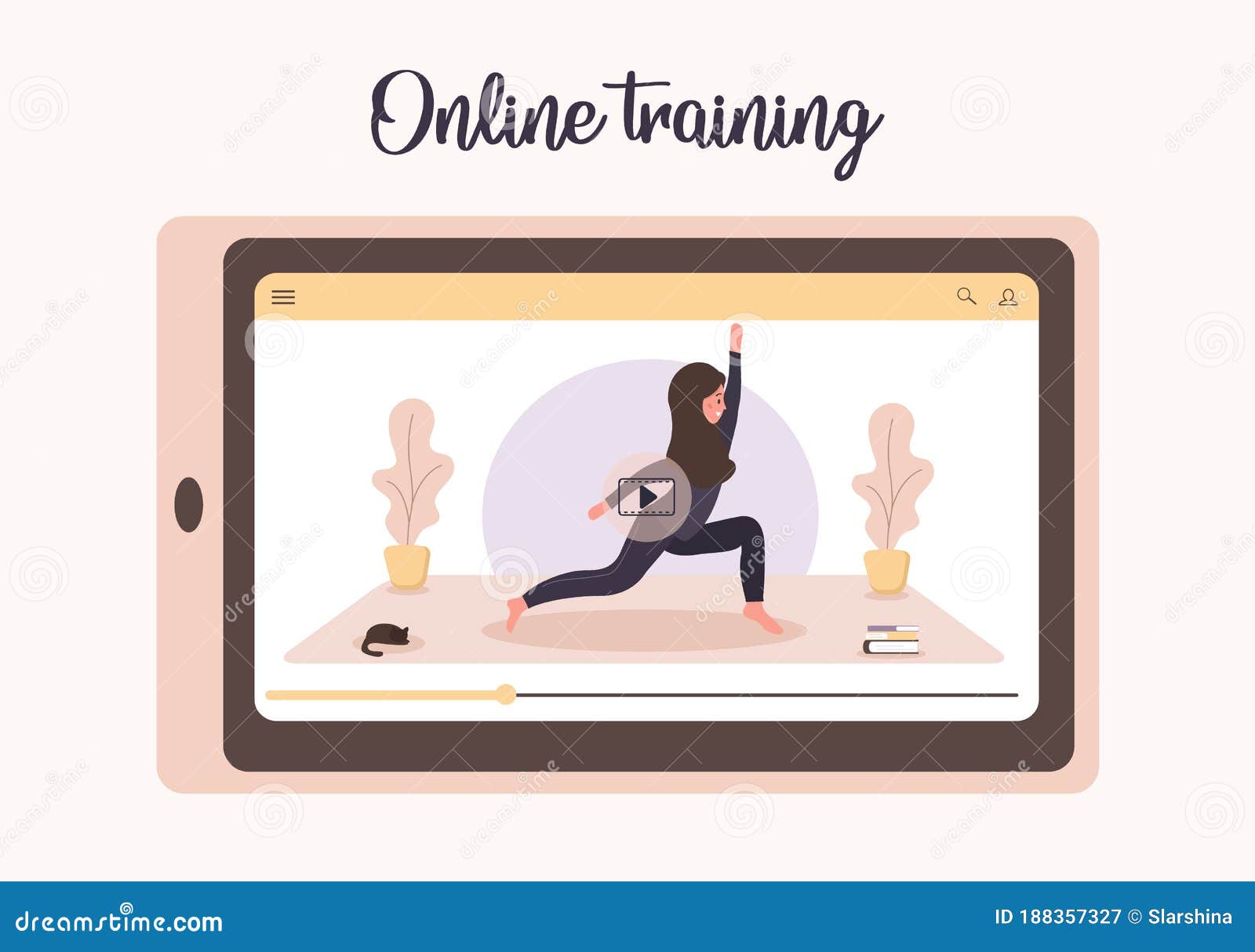 Online Yoga and Sport at Home Doing with a Mobile App. Stay Healthy and Fit during Epidemic and Stock - Illustration of gadget, health: