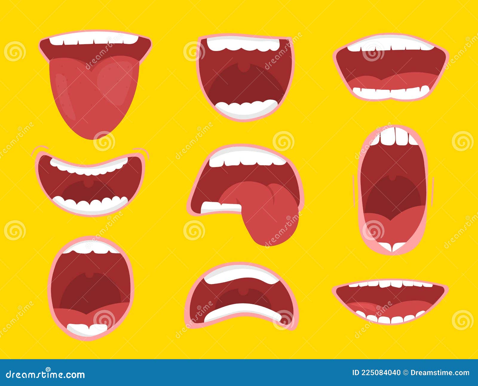 conjunto de bocas de desenho animado. boca aberta, língua