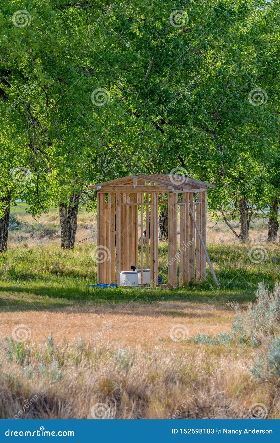 Open Air Outhouse with Toilet in Saskatchewan, Canada Stock Image