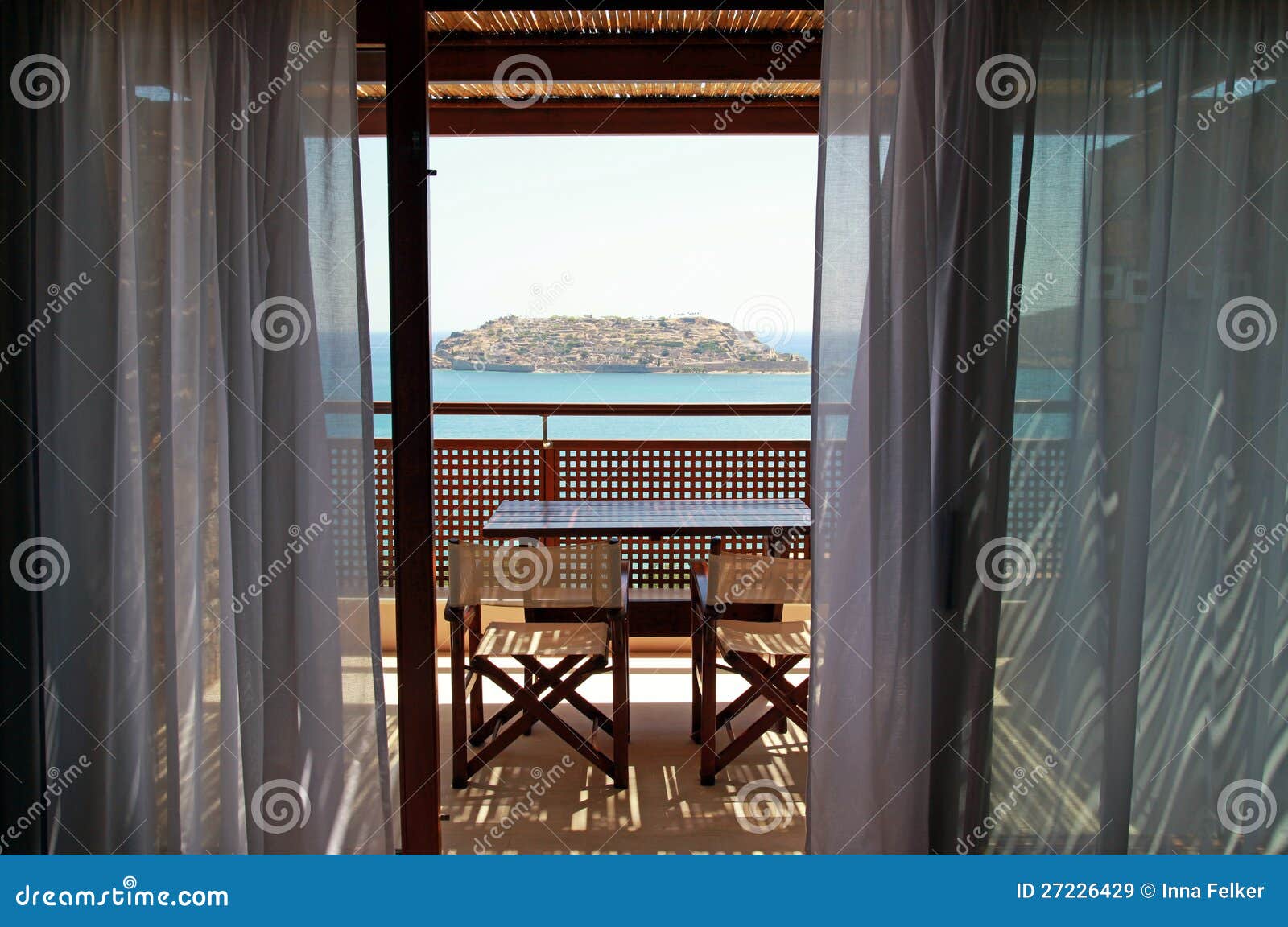 open balcony with furniture and sea view(greece)
