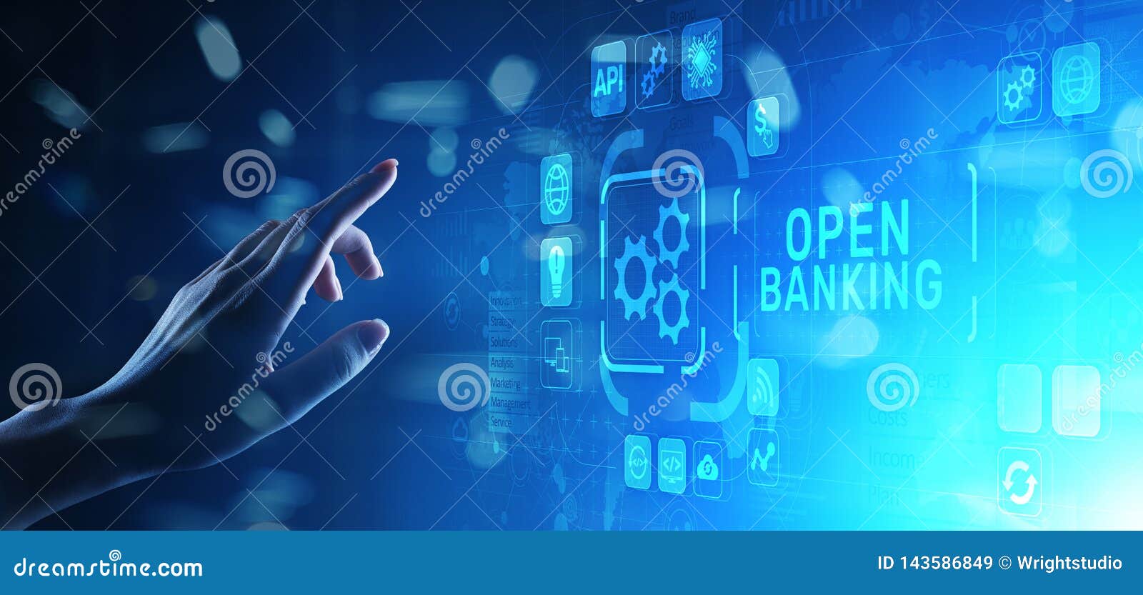 open banking financial technology fintech concept on virtual screen.