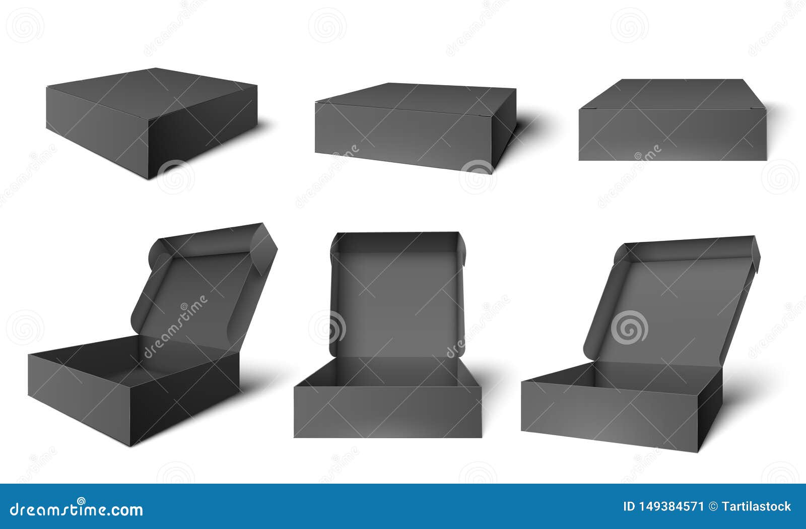 Download Open Black Packaging Box Dark Cardboard Opened And Closed Boxes Package Mockup Template Vector Illustration Set Stock Vector Illustration Of Cardboard Closed 149384571