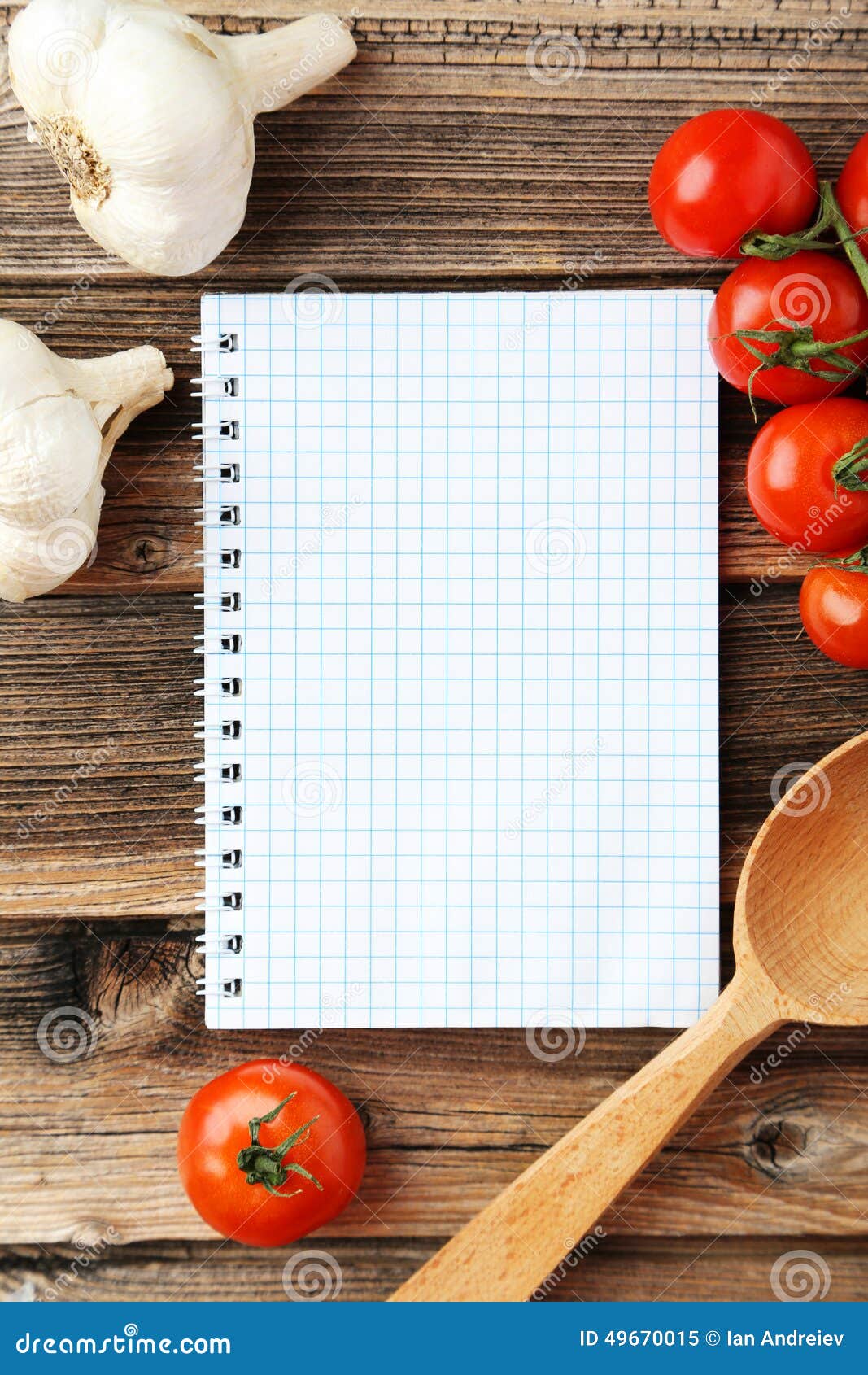 Open Blank Recipe Book on the Brown Wooden Background Stock Image