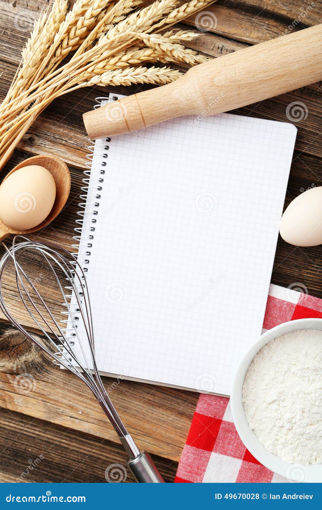 Open Blank Recipe Book On Brown Wooden Background Stock Photo Image