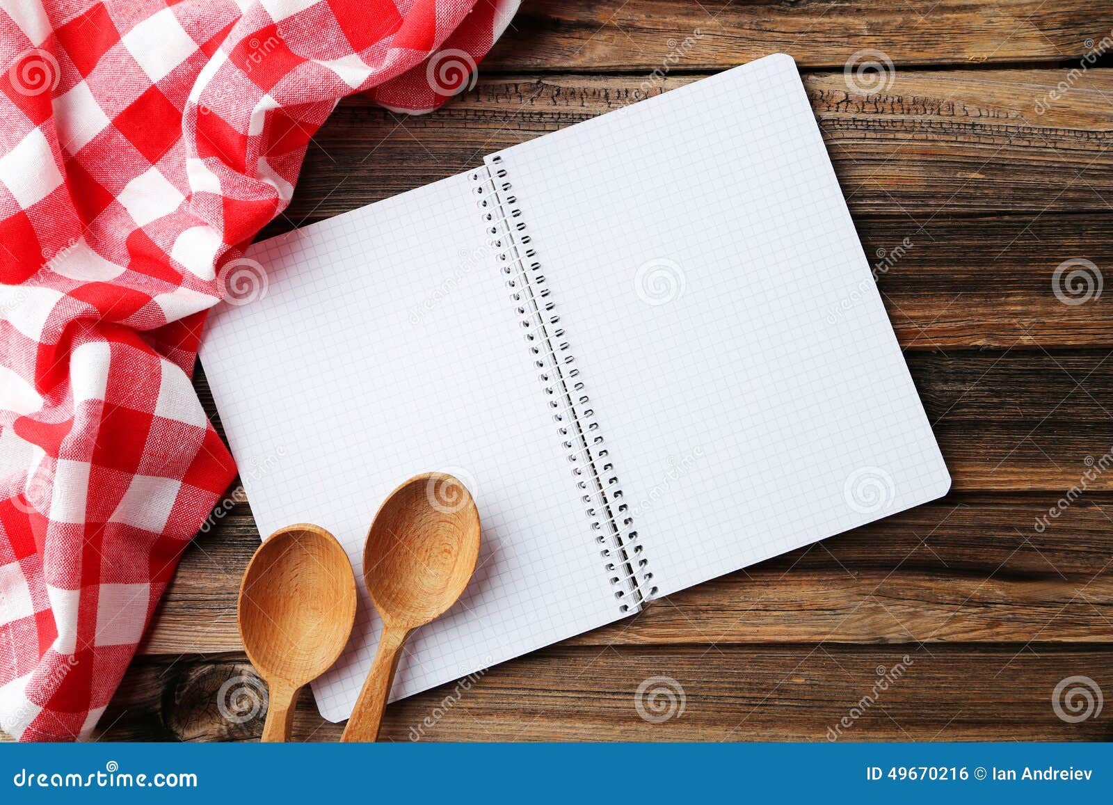 Open Blank Recipe Book on the Brown Wooden Background Stock Photo