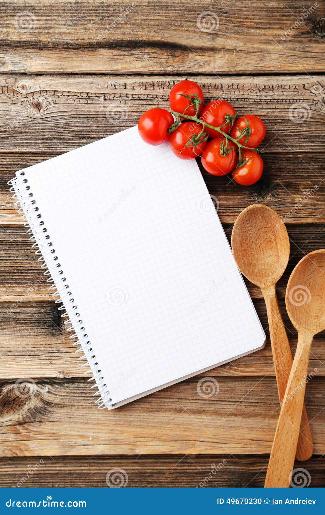 Open Blank Recipe Book on Brown Wooden Background Stock Photo Image
