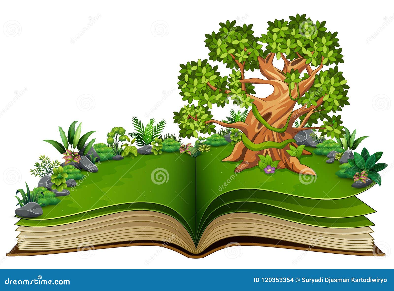 open book with animals cartoon on the trees