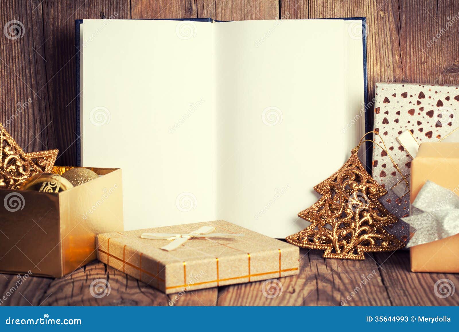 Open Book With Christmas Decoration Stock Photos - Image 